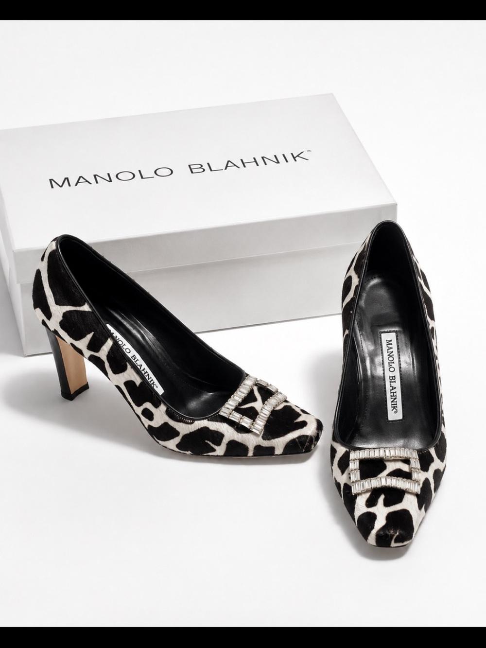 Manolo Blahnik pony hair crystal Embelished rhinestone heels